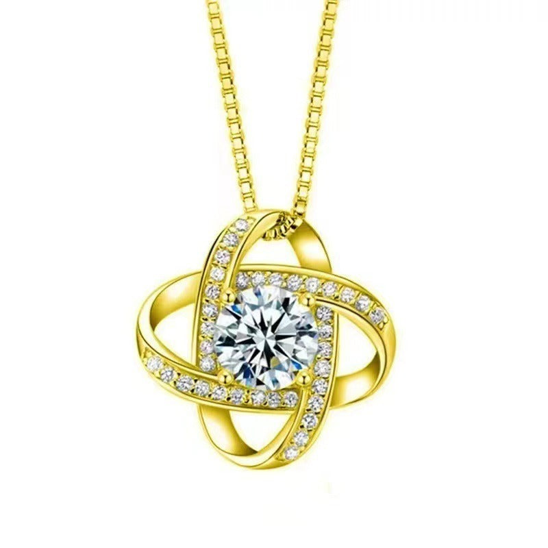 S925 Sterling Silver Clover Necklace Full Diamond Pendant