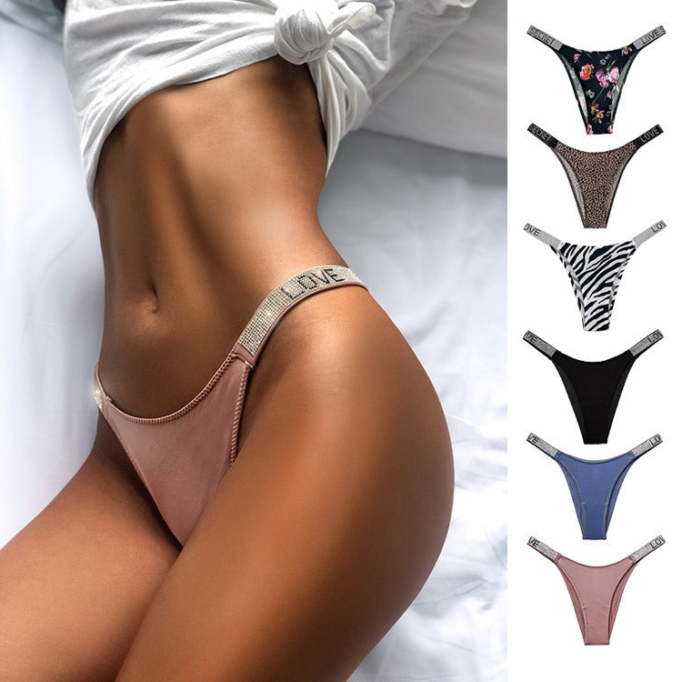 Sexy rhinestone fitness exercise with hip lifting, low waist, high fork bikini, half wrapped buttocks, T-pants for women