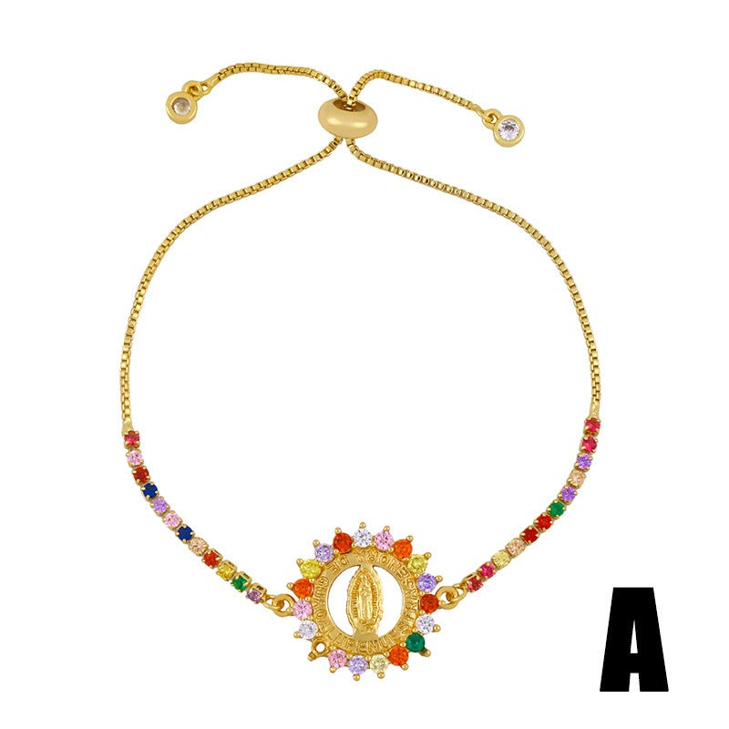 Set with colored zircon Virgin Mary bracelet
