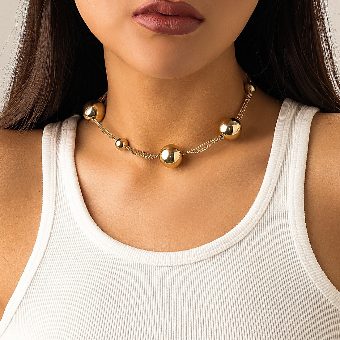 Handmade round bead imitation pearl tassel necklace for women