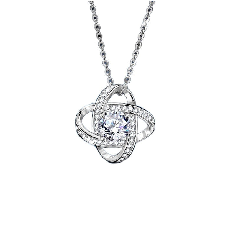 S925 Sterling Silver Clover Necklace Full Diamond Pendant