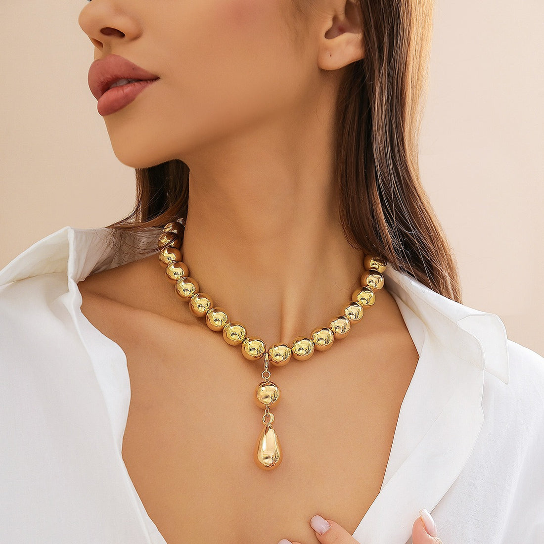 Round bead necklace women&
