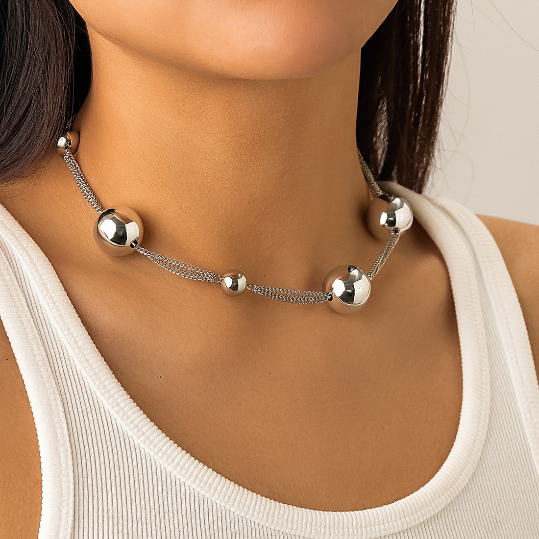 Handmade round bead imitation pearl tassel necklace for women