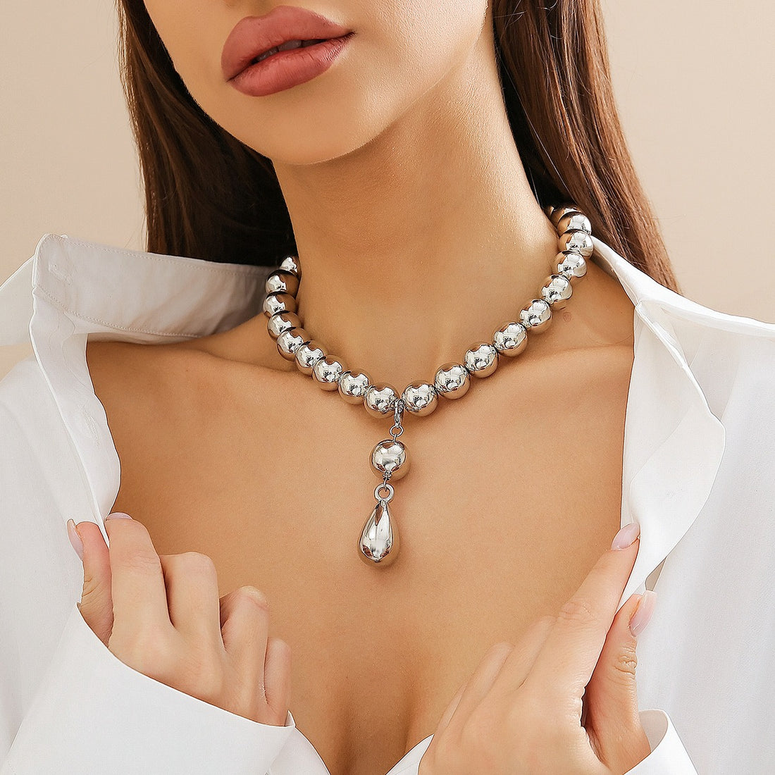 Round bead necklace women&
